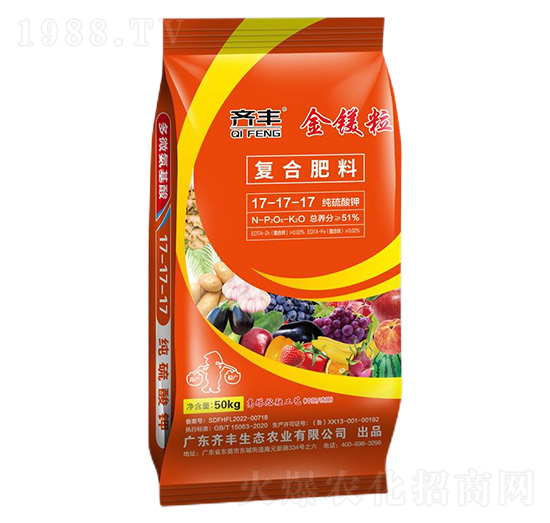 高塔熔融純硫酸鉀復合肥料17-17-17-金鎂粒-齊豐農(nóng)業(yè)